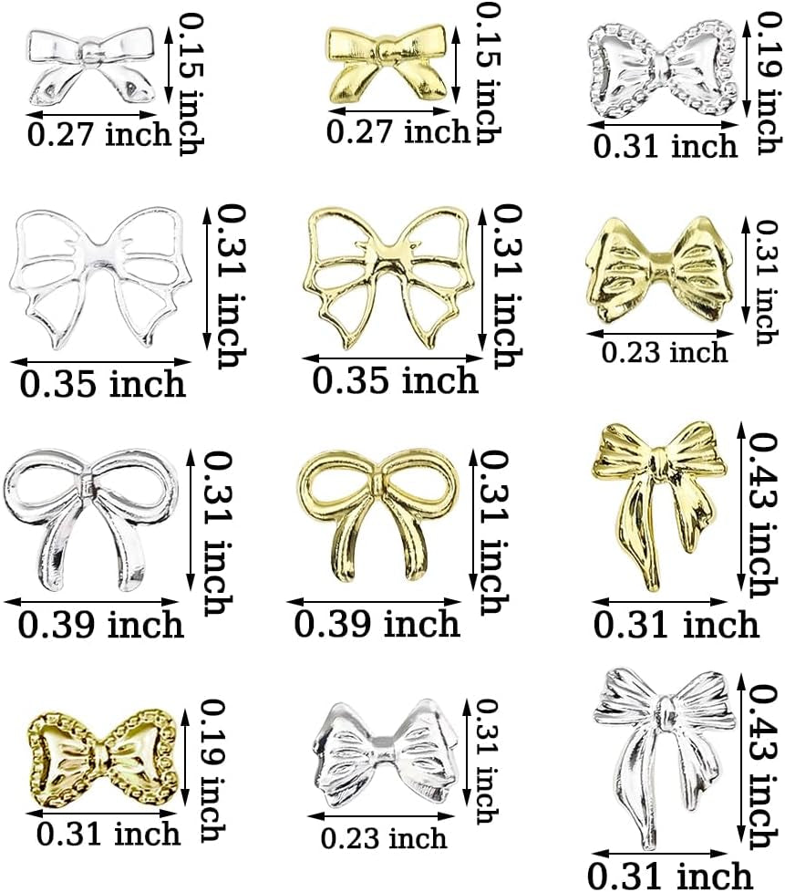 120Pcs Metal Bow Nail Charms Y2K Gold Silver Bow Charms for Nails Design Mix Size Shape Nail Bows for Nails Charms 3D Cute Ribbon Bowknot Nail Charm Nail Jewels for Nail Art Supplies Nail Accessories