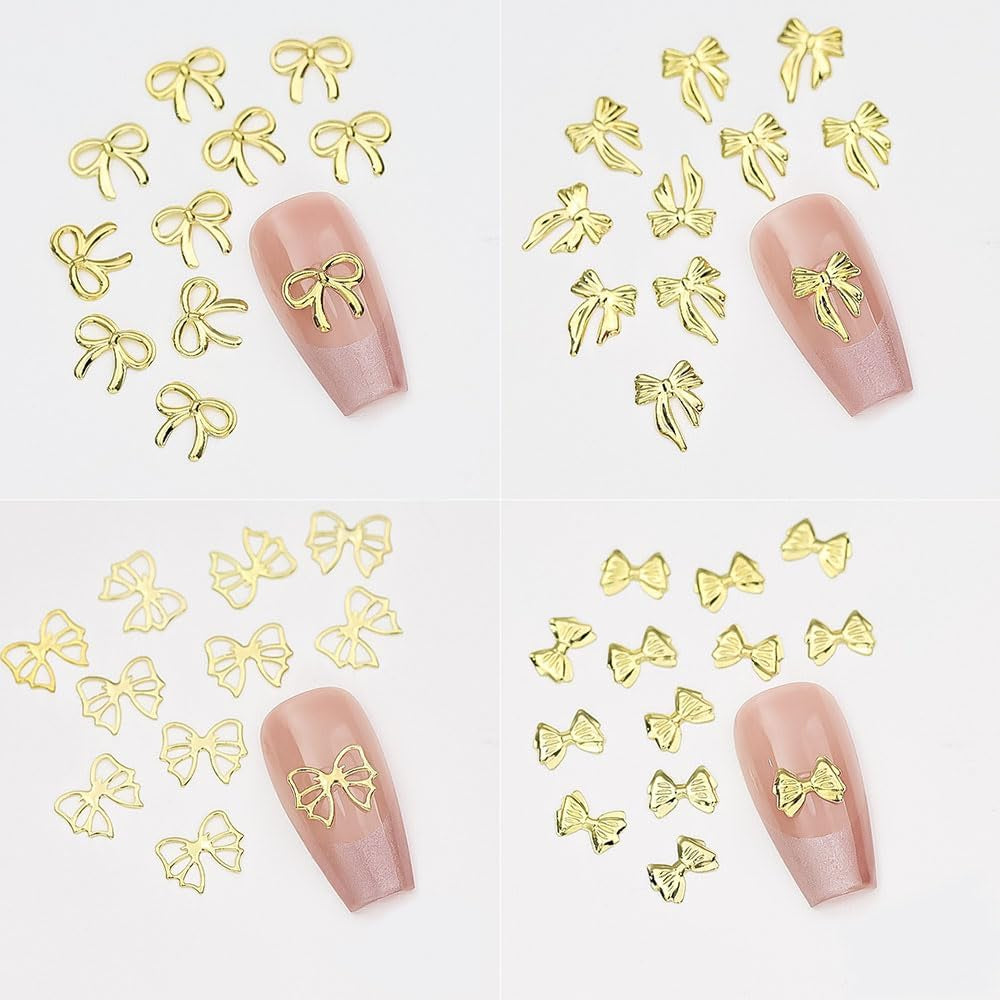 120Pcs Metal Bow Nail Charms Y2K Gold Silver Bow Charms for Nails Design Mix Size Shape Nail Bows for Nails Charms 3D Cute Ribbon Bowknot Nail Charm Nail Jewels for Nail Art Supplies Nail Accessories